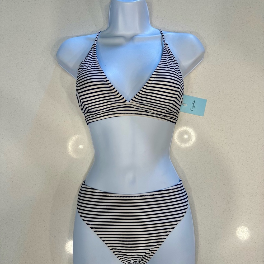 Striped Black and White Bikini Set